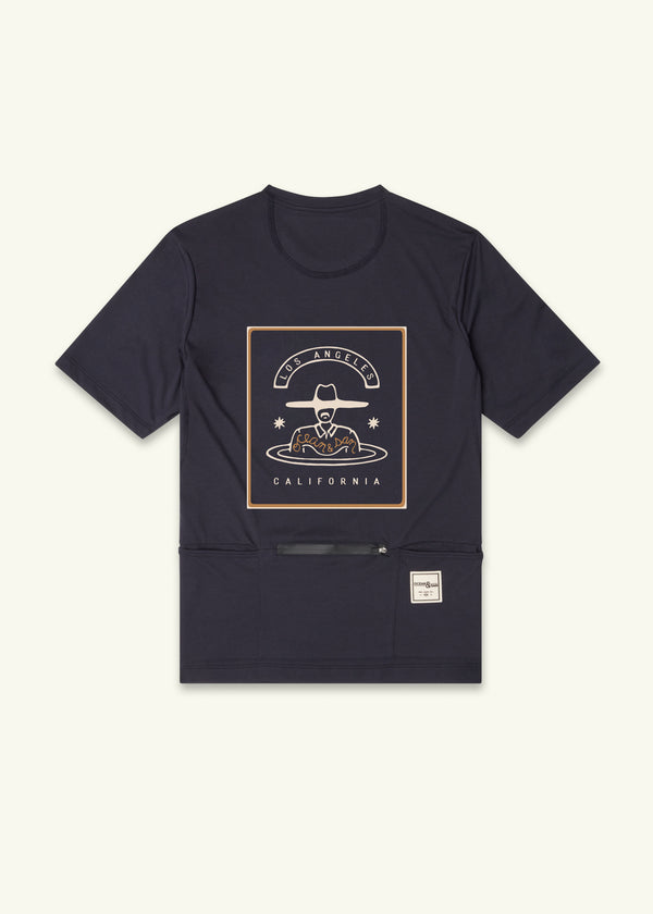 dark navy cycling shirt, design on casual cycling shirt, back of shirt